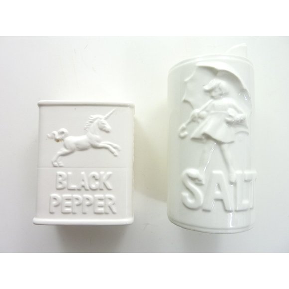 White Morton Salt Pepper Ceramic Shakers